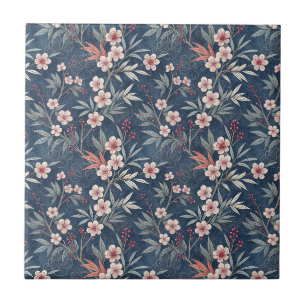 Vintage Pink Japanese Cherry Blossom Flower Design Tile