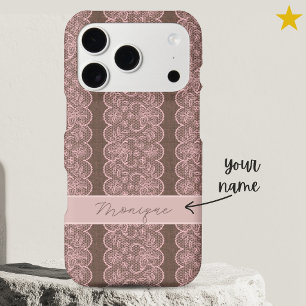 Vintage Pink Lace Custom Monogram Grey Linen