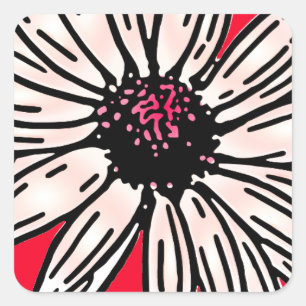 Vintage pink large daisy flower on crimson red square sticker