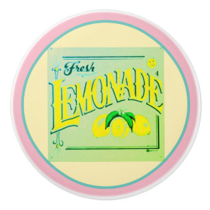 Vintage pink lemonade sign lemon fruit summer ceramic knob