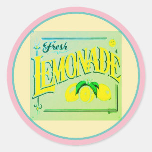 Vintage pink lemonade sign lemon fruit summer classic round sticker