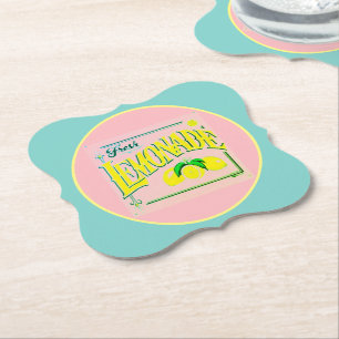 Vintage pink lemonade sign lemon fruit summer  pap paper coaster