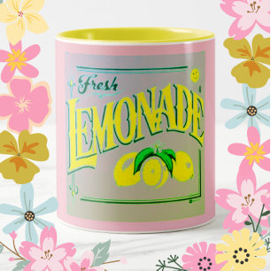 Vintage pink lemonade sign lemon fruit summer Two-Tone coffee mug