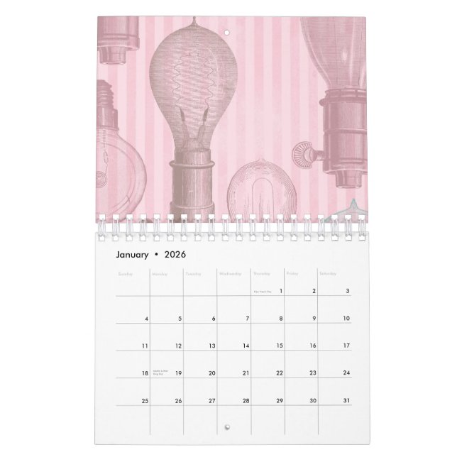 Vintage Pink Light Bulbs Retro Lovers Electrician Calendar (Jan 2026)