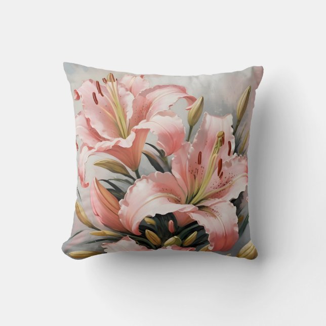 Vintage pink lilies cushion (Front)