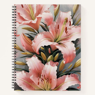 Vintage pink lilies notebook