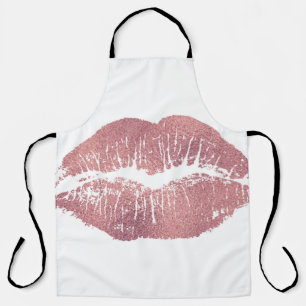 Vintage pink lip imprint, rose gold. apron