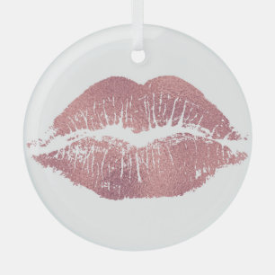 Vintage pink lip imprint, rose gold. glass tree decoration