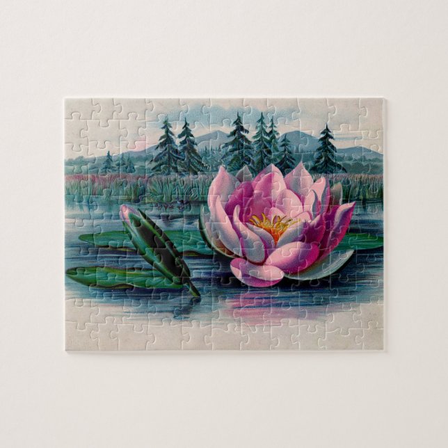Vintage Pink Lotus Flower Jigsaw Puzzle (Horizontal)