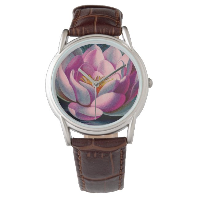 Vintage Pink Lotus Flower Watch (Front)