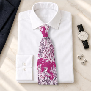 Vintage Pink Magenta Floral Toile de Jouy Tie