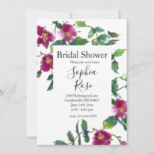 Vintage pink magenta Roses, watercolor pink roses  Invitation