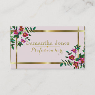 Vintage pink magenta watercolor roses  business card