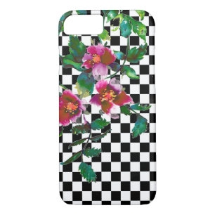 Vintage pink magenta watercolor roses checks iPhone 8/7 case