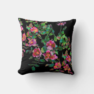Vintage pink magenta watercolor roses  cushion