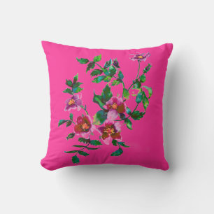 Vintage pink magenta watercolor roses  cushion