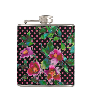 Vintage pink magenta watercolor roses hip flask