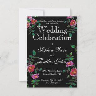 Vintage pink magenta watercolor roses invitation
