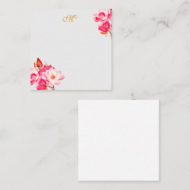 Vintage Pink Magnolias Floral Monogram  Note Card (Front/Back)