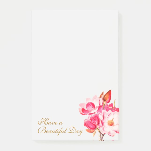 Vintage Pink Magnolias Floral Notepad (Front)