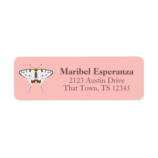 Vintage Pink Mariposa Butterfly Address Label (Front)