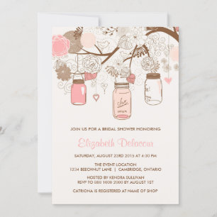 Vintage Pink Mason Jars Bridal Shower Invitation