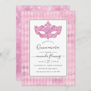 Vintage Pink Masquerade Quinceañera Invitation
