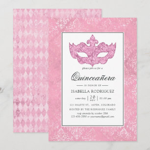 Vintage Pink Masquerade Quinceañera Invitation