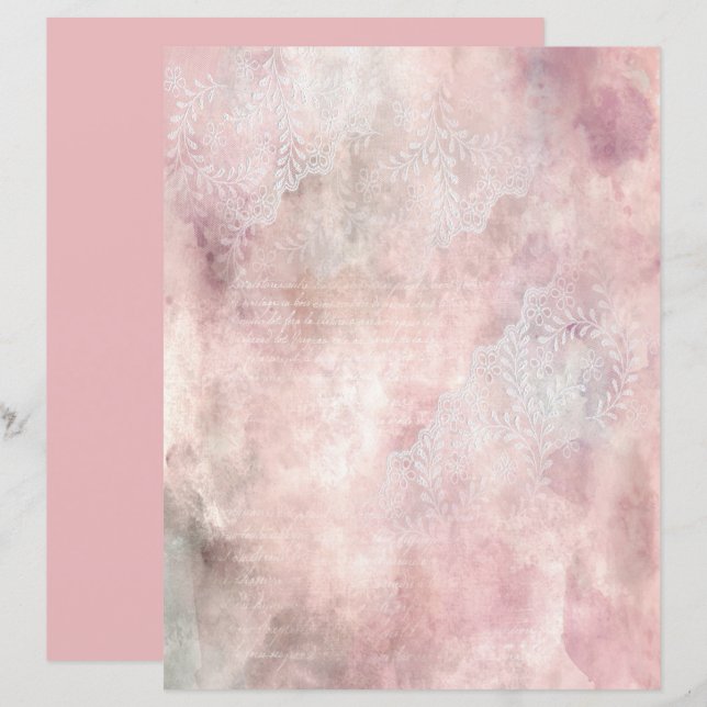 Vintage Pink Mauve Floral Script Scrapbook Paper (Front/Back)