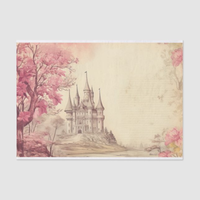 Vintage Pink Mediaeval Castle  Tissue Paper (Front)