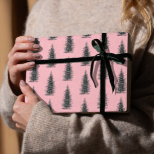 Vintage pink minimalistic spruce merry christmas wrapping paper