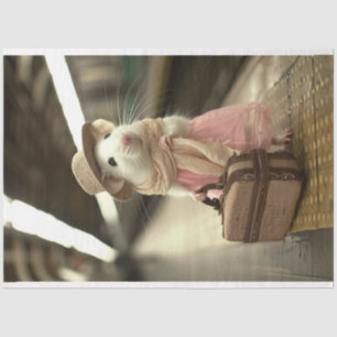 Vintage Pink Mouse Travelling Decoupage Tissue Paper