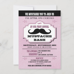 Vintage Pink Moustache Bash Invitation