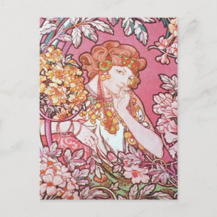 Vintage Pink Mucha Art Postcard