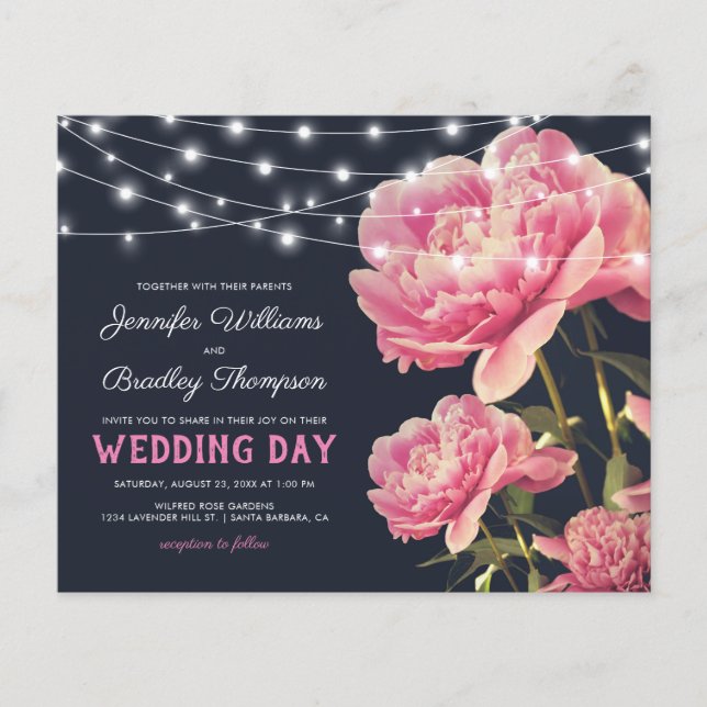 Vintage Pink & Navy Budget Wedding Invitations (Front)