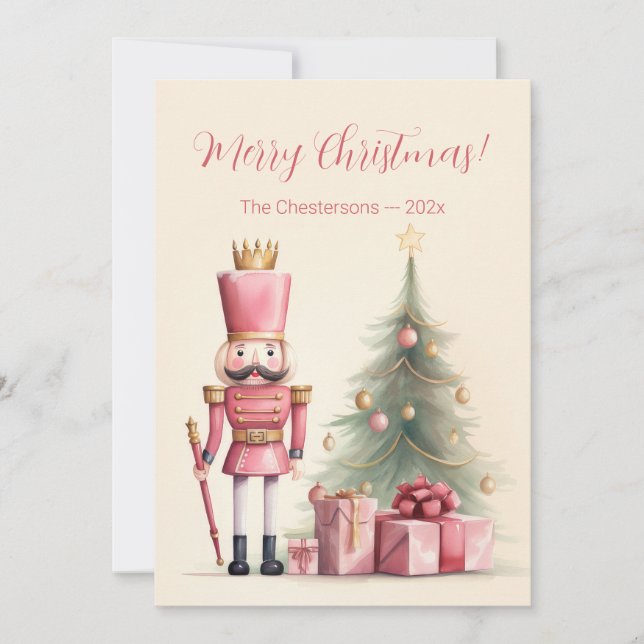 Vintage Pink Nutcracker Christmas Card (Front)