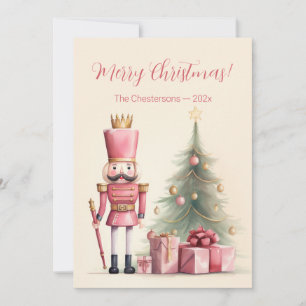 Vintage Pink Nutcracker Christmas Card