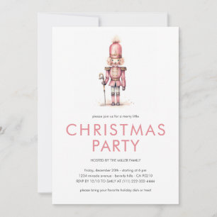 Vintage Pink Nutcracker Christmas Party Invitation