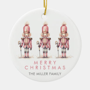 Vintage Pink Nutcracker Watercolor Minimalistic Ceramic Tree Decoration