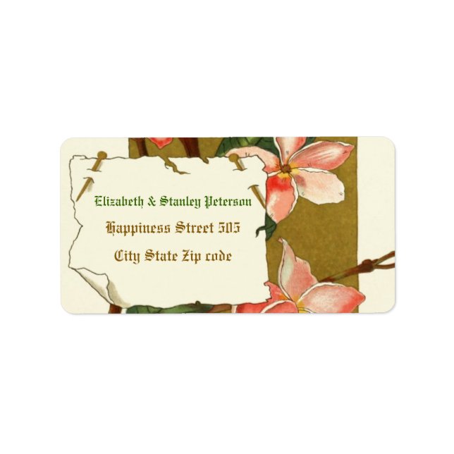 Vintage pink oleander flowers wedding label (Front)