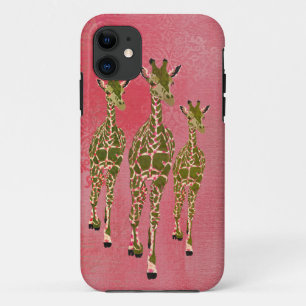Vintage Pink & Olive Rose Giraffes iPhone Case