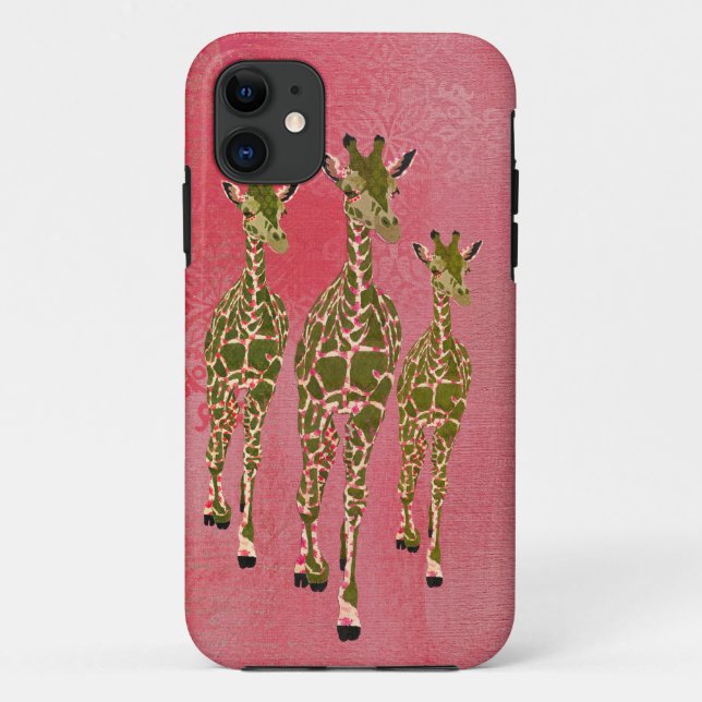 Vintage Pink & Olive Rose Giraffes iPhone Case (Back)