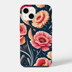Vintage Pink, Orange, and Red Flower Pattern iPhone 14 Case