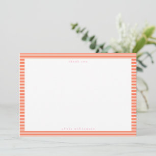 Vintage Pink Orange Stripes Personalized Name Thank You Card