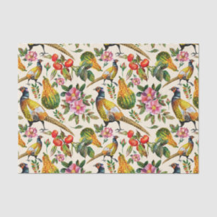 Vintage pink orange yellow birds roses flowers tissue paper