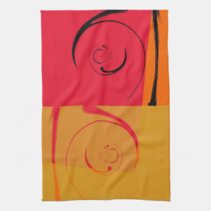 Vintage Pink, orange, yellow, black retro art deco Tea Towel