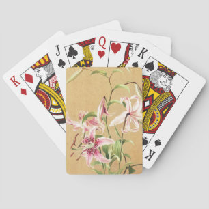 Vintage Pink Oriental Lily Botanical Flower Art Playing Cards
