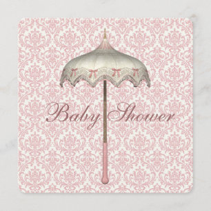 Vintage Pink Parasol Umbrella Baby Girl Shower Invitation