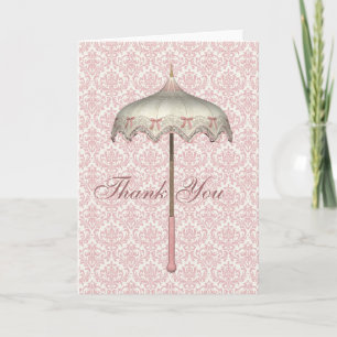 Vintage Pink Parasol Umbrella Thank You Cards
