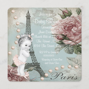 Vintage Pink Paris Baby Shower Invitation